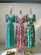 Summer V-Neck Puff Sleeves Back Tie Maxi Dress